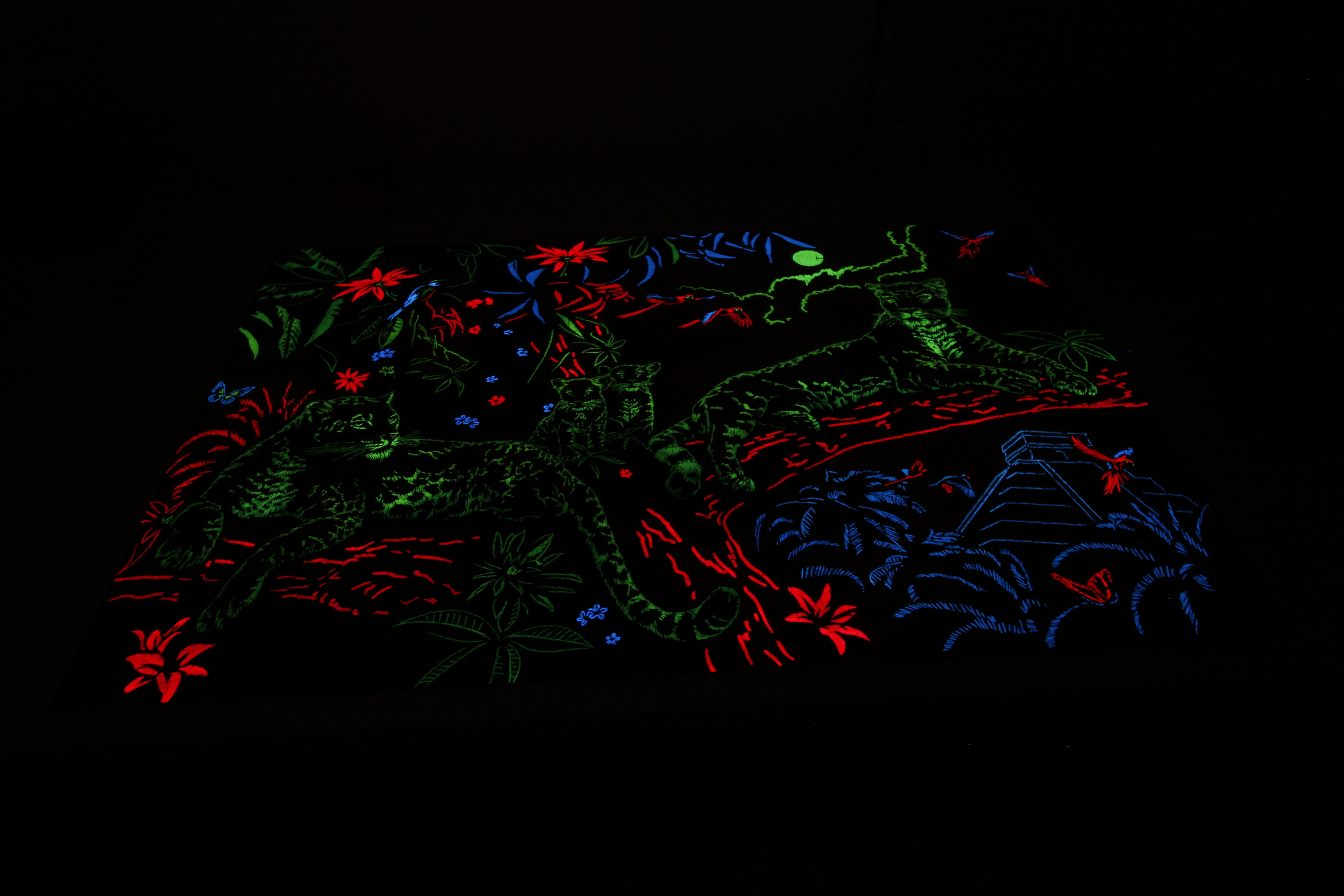Puzzle mit Leuchtfarbe bei dunkler Umgebung mit langer Belichtung
