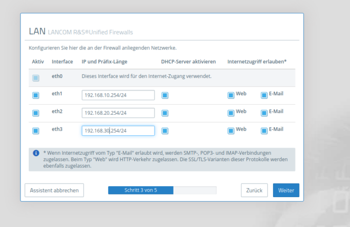 Festlegen der Belegung der Netzwerkschnitstellen