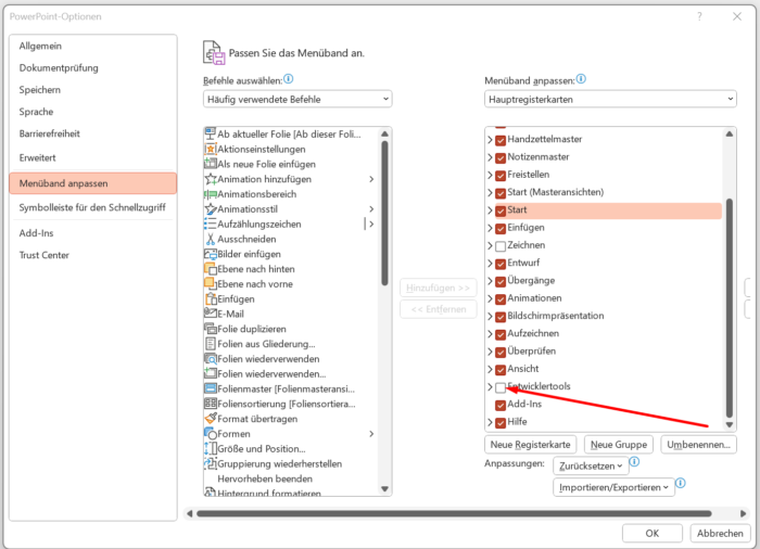 Outlook Fenster um das Menüband anzupassen